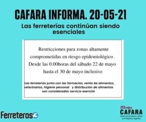 CAFARA ferreterías en Argentina son esenciales