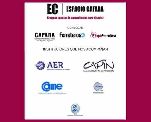 Logos de los auspicios institucionales de Espacio CAFARA Rosario 2026: CAME, CAPIN, AER, FECOBA y Municipalidad de Rosario